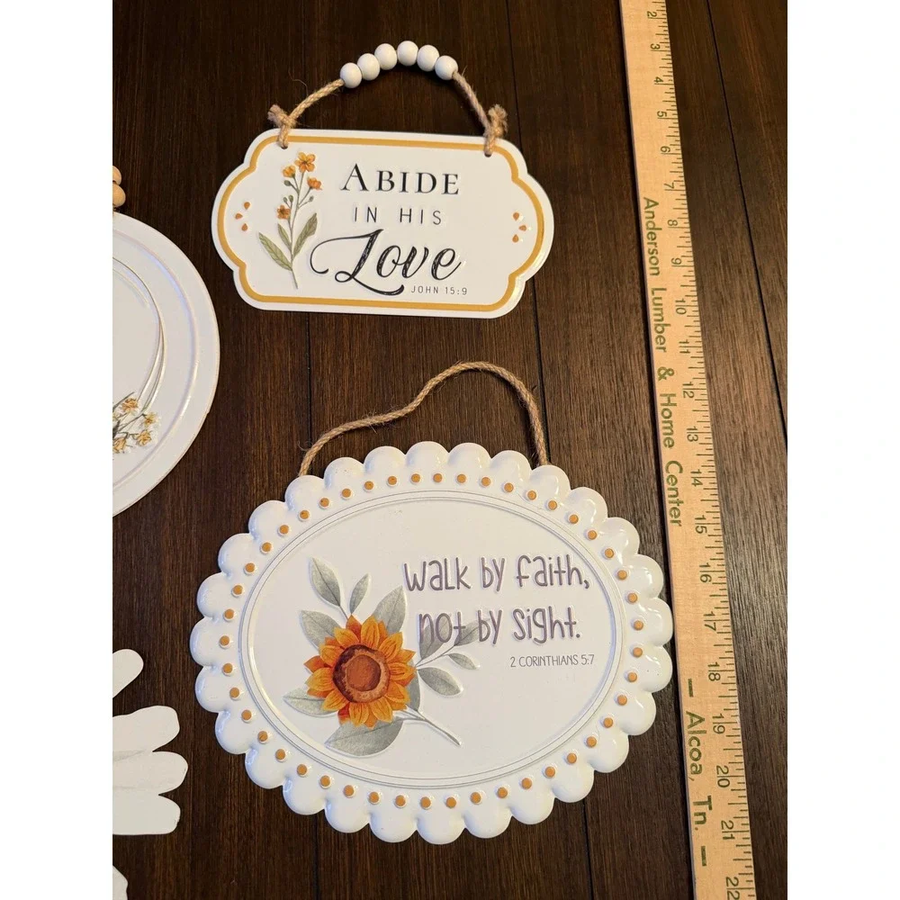 Hobby Lobby Christian Wall Decor Set of 4 Metal Signs Sunflower Daisy Faith